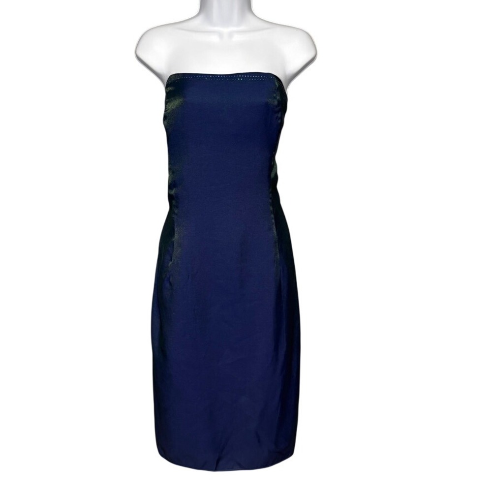 NWT VTG Jessica McClintock Blue Iridescent Y2K Formal Strapless Mini Dress Sz 13